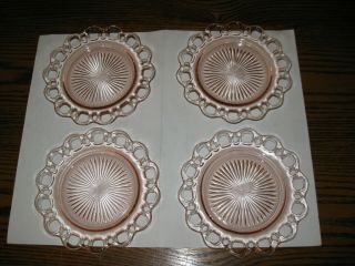 4 Anchor Hocking Old Colony Open Lace Pink Depression 8 " Luncheon Salad Plates