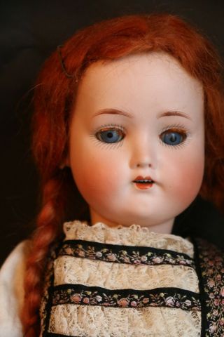 Antique Kling 182 German Bisque 18 IN Antique Doll,  Red Mohair Wig,  Sleep Eyes 2