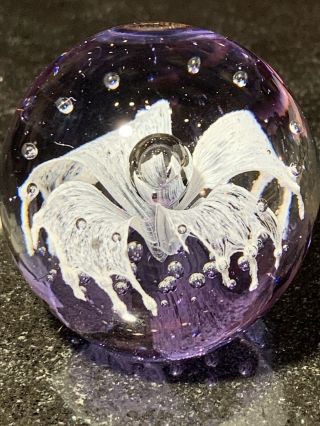 Dynasty Gallery Heirloom CollectIbles Glass Paperweight White Flower Purple Base 3