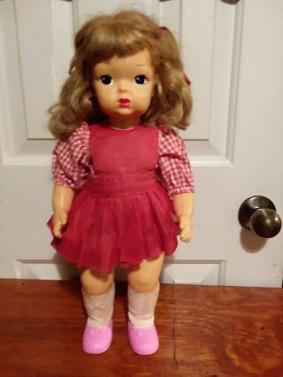 Vintage Terri Lee Talker Doll In Tagged Red Pinafore Dress.  16 In.