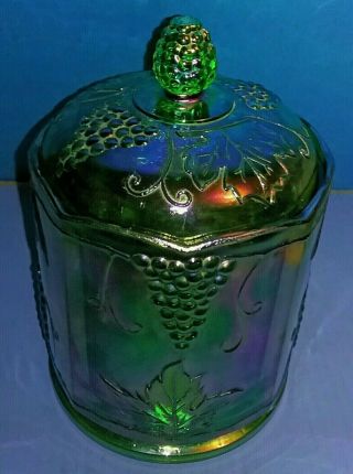 Indiana Carnival Glass Iridescent Emerald Green Harvest Grape Decorativ Decanter