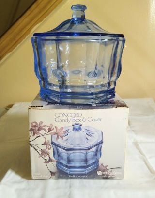 Indiana Glass Concord Pastel Blue Octagon Candy Dish With Lid Vintage