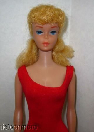 Vintage Barbie Ponytail Doll Blonde R Body No Green W/ Red Helenca Suit