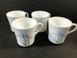 Set Of 4 Corning Corelle Shadow Iris Coffee Mugs Cups 3 1/2 " Purple Green Floral