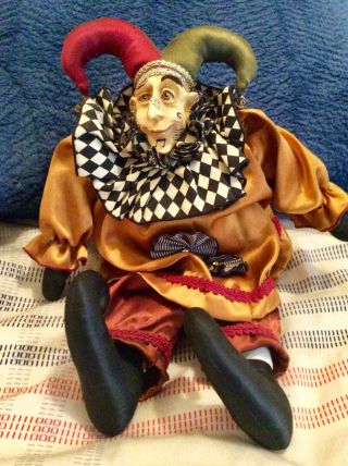 Wayne M.  Kleski Mario Court Jester Fool Harlequin Music Note Doll W Ceramic Head