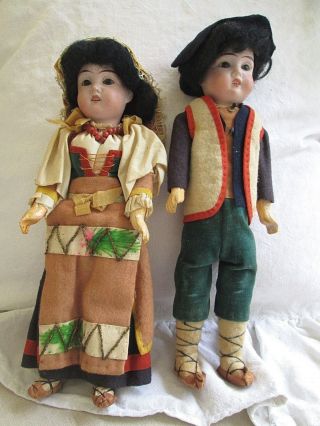 Pair Antique 12 " Schoenau & Hoffmeister Boy & Girl Dolls Germany C.  1906