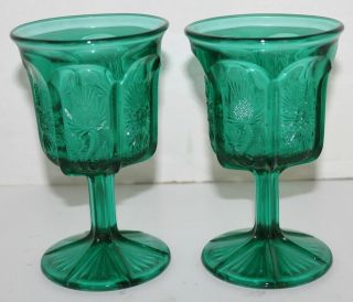 2 Vtg L G Wright Thistle Pattern Water Wine Glass Goblet - Sage Green - 5 1/2 " - Euc