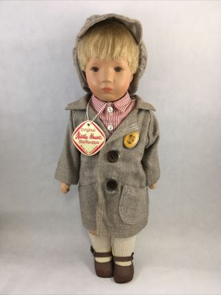 Vintage Kathe Kruse Doll Blonde Boy Brown Jacket & Hat 15 " Made In Germany
