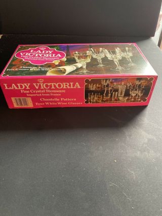 Vintage Set Of 8 (2 Boxes) Lady Victoria Fine Crystal Stemware Chantelle Pattern