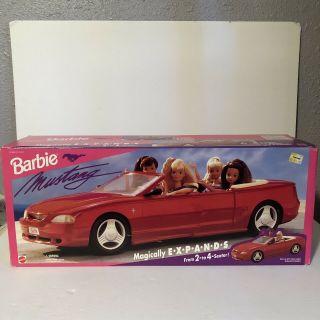 Vintage Mattel 1994 Barbie Mustang Expands 2 To 4 Seater Convertible Car