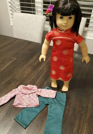 American Girl Doll Asian Ivy Ling Year Outfit Flower Hairclip & Meet Outfit