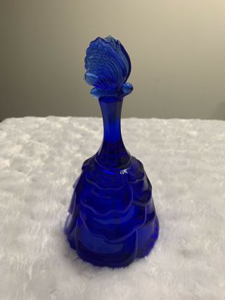 Fenton Cobalt Blue Drapery Bell With Butterfly Handle And Scalloped Edge
