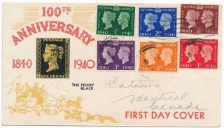 Gb 1940 Stamp Centenary Penny Black Illustrated Fdc