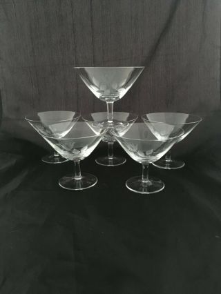 Set Of 2 Vintage Floral Etched Crystal Cocktail Coupe Glasses Dessert Cups Rose