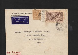 1934.  Co Armagh To Brazil Cover With 2s 6d Seahorse And 1s Bistre.  Lurgan Cds.  2