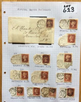 Gb Queen Victoria Penny Red Plate Numbers On Cover & Pieces (l623)