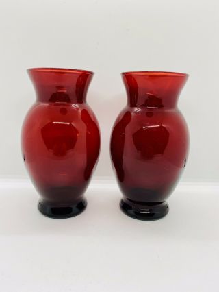 Set Of 2 Vintage Anchor Hocking Ruby Red Glass Vases