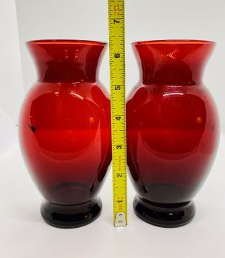 Set Of 2 Vintage Anchor Hocking Ruby Red Glass Vases 3