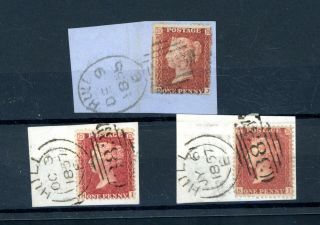 Hull Postmarks 1855/7 1x Spoon,  2 X Sideways Duplex (f003)