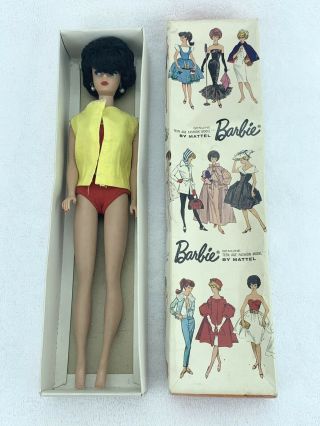1962 Mattel Barbie Brunette Bubblecut Doll With Box And Outfit