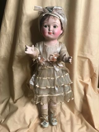 Antique Composition Doll 18 Inches Sleep Eyes Human Hair