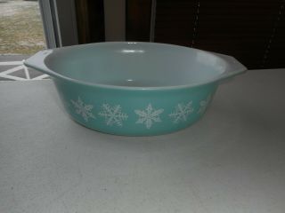Vintage Pyrex Snowflake Turquoise/blue 043 1.  5 Qt Oval Casserole Dish