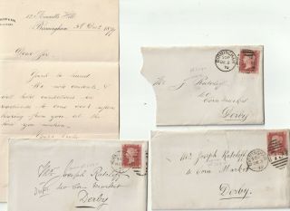 1879 X 3 Birmingham Duplex Scarce 1d Plate 209 Covers & Letters Joseph Ratcliff