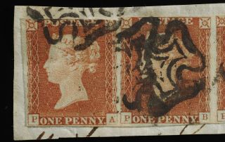 Penny Red SG8/Sc 3 PA - PB - PC - PD strip of 4 on piece Maltese X - see images front,  bk 3
