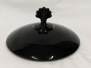 103 Cambridge Plume Fan Finial Black Ebony Glass 3 Part 7 " Candy Dish Cover Lid