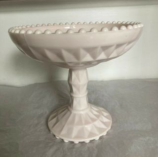 Vintage Jeanette Windsor Pattern Shell Pink Milk Glass Compote Candy Dish