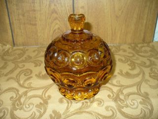 Vtg Le Smith Moon & Stars Amber Glass Footed Candy Dish/bowl/compote W/lid
