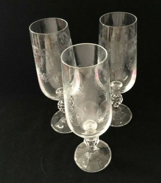 Bohemian Czech Crystal Wine Glasses Scroll Faceted Ball Stem - Set Of 3