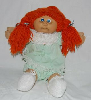 Vintage 1984 Cabbage Patch Kid Girl Red Hair & Blue Black Xr Signature