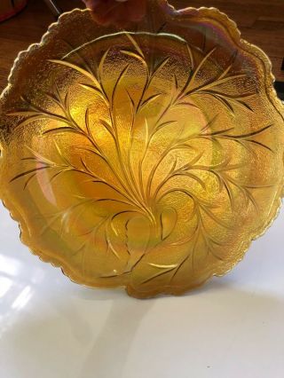 Indiana Glass - Amber Carnival Pebble Glass Platter Leaf Pattern 10 "