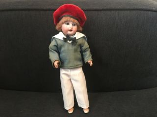 Antique German 7” Bisque Kestner? Dollhouse Mignonette Doll W Glass Sleep Eyes