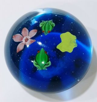 Hand Blown Art Glass Paper Weight With Frogs Controlled Bubbles