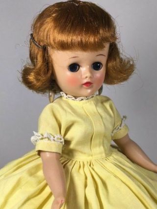 Vintage 1950s Vogue Redhead Jill Doll,  In Tagged Yellow Dress & Accessories.
