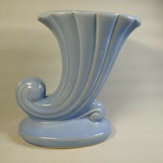 Vintage Usa Pottery Cornucopia Vase Planter Horn Of Plenty Pale Blue