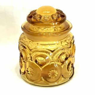 Vintage Le Smith Moon & Stars Amber Glass Apothecary Canister 5.  5 " Coffee Tea