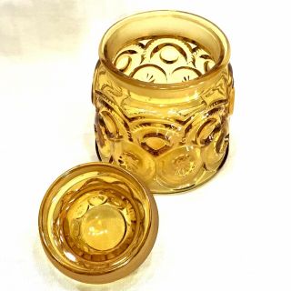 VINTAGE LE SMITH MOON & STARS AMBER GLASS APOTHECARY CANISTER 5.  5 