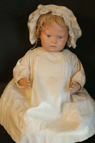 Antique Schoenhut 15 In Baby Schoenhut Doll Wood Doll Incised 1912 Mohair Wig