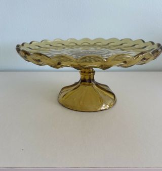 Vintage Amber Anchor Hocking Glass Fairfield Pedestal Cake Plate Stand
