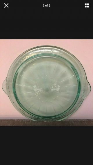 Vintage Green.  Uranium glass Depression Glass Cake Plate with handles 3