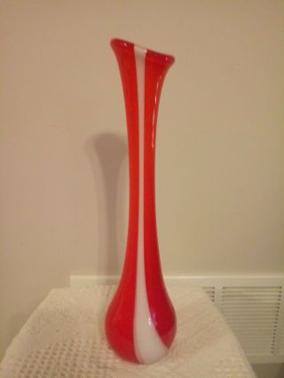 Art Glass Vase Hand Blown Red & White