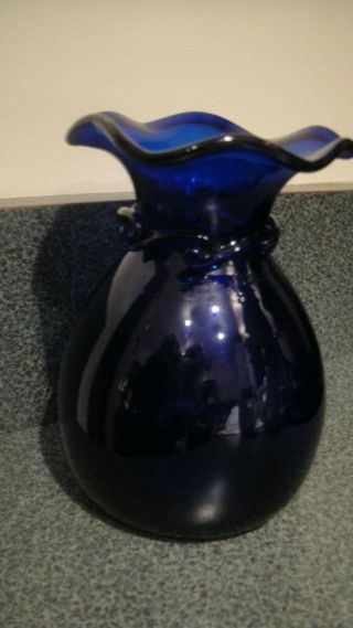 Jw Shelton Blown Glass Cobalt Blue Vase – Artist Signed - Ruffled Edge Art Glass