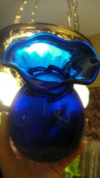 JW SHELTON Blown Glass COBALT BLUE Vase – Artist Signed - Ruffled Edge Art Glass 2
