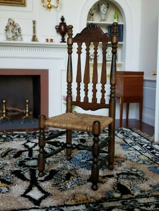 Dollhouse Miniature Artisan Ivan Lawson Woven Seat Chair Signed l 1:12 3