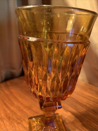 2 VINTAGE INDIANA GLASS MT VERNON PATTERN AMBER WINE WATER GOBLET 5.  5 