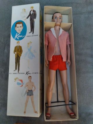 Vintage Barbie 1st Ken Doll 1960 Brunette Flocked Hair W/ Box And Liner