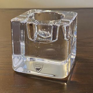 Orrefors Sweden Crystal Ice Cube Votive Candle Holder with Sticker 3
